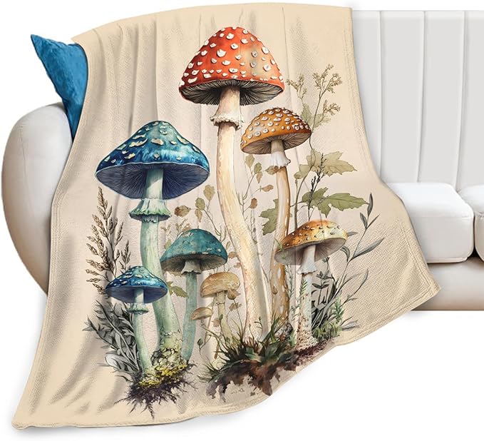 Mushroom Blanket Gifts for Girls Women Mushroom Throw Blankets Cozy Plush Fleece Flannel Fuzzy for Bedroom Living Decor 60"X50"