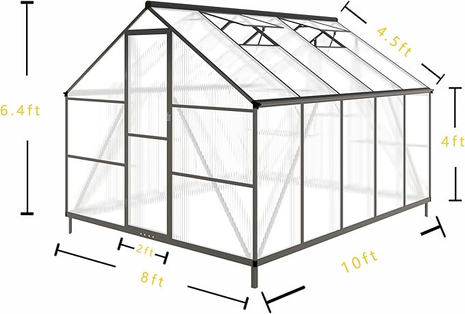8x10 FT Greenhouse for Outdoors,Green House for Outside,Dark Gray