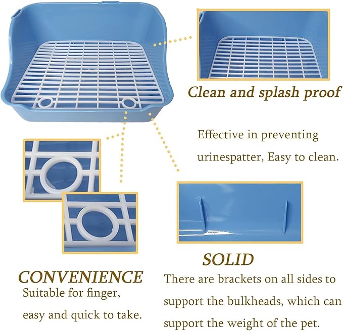 Hamiledyi Guinea Pig Potty Training Small Animal Litter Box Ferret Litter Box Bunny Plastic Square Cage Toilet with Grate(Blue)