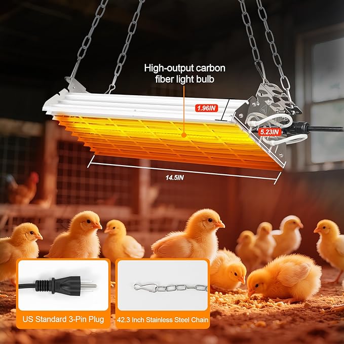 Large Heat Lamp for Chicken Coop, 400 Watts Carbon Fiber Chicken coop Heater, Adjust 2 Mode Temp&Hanging Height, Waterproof,Indoor & Outdoor Heater,For Cow,Sheep,Livestock,size:16.3x5.31x3inch (400W)