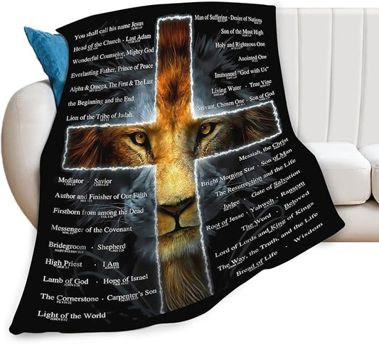 Tijuboni Christian Lion Throw Blanket Religious Gifts for Women Men Girls Boys Kids Adults Soft Flannel Fleece Blanket for Couch Sofa Bed Home Decor 50"x60"