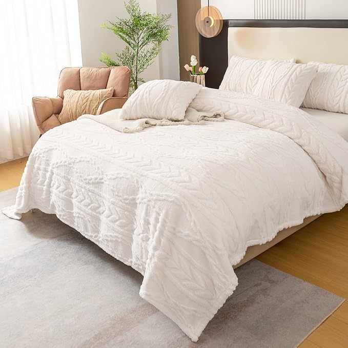 YUSOKI Sherpa Twin XL Blanket-3D Stylish Design Super Soft Fuzzy Cozy Warm Blanket Thick Plush Fluffy Furry Blankets for Teen Girls Women Couch Bed Sofa Chair Men Boys Gift(Ivory,65"x90")