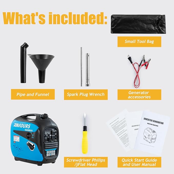 2800 Watt inverter generator, quiet and portable, suitable for home backup power, outdoor camping, and construction sites.EPA Compliant