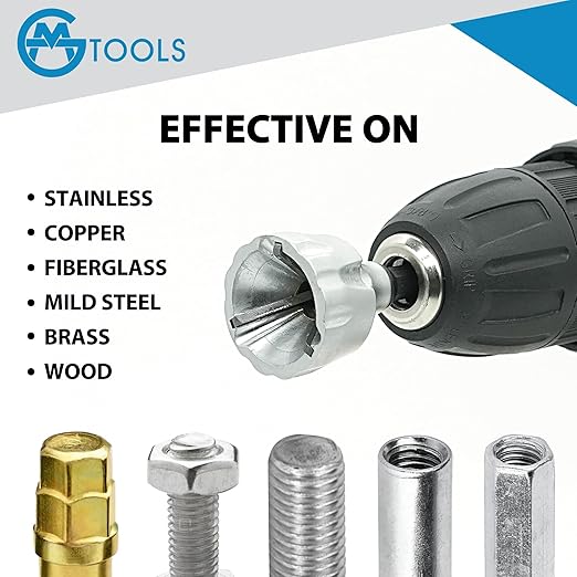 Deburring External Chamfer Tool with YG8 Carbide Blade, Deburring Drill Bit Set, Remove Burr Tools with Quick Release Shank, Repair Tools for Damaged Bolts Fits for 1/8"- 3/4" (3mm-19mm)