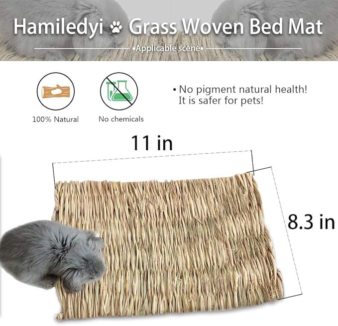 Grass Mat for Rabbit Bunny Chew Toys Woven Bed Mat for Guinea Pig Chinchilla Squirrel Hamster Cat Dog and Small Animal (22PCS Grass mat)