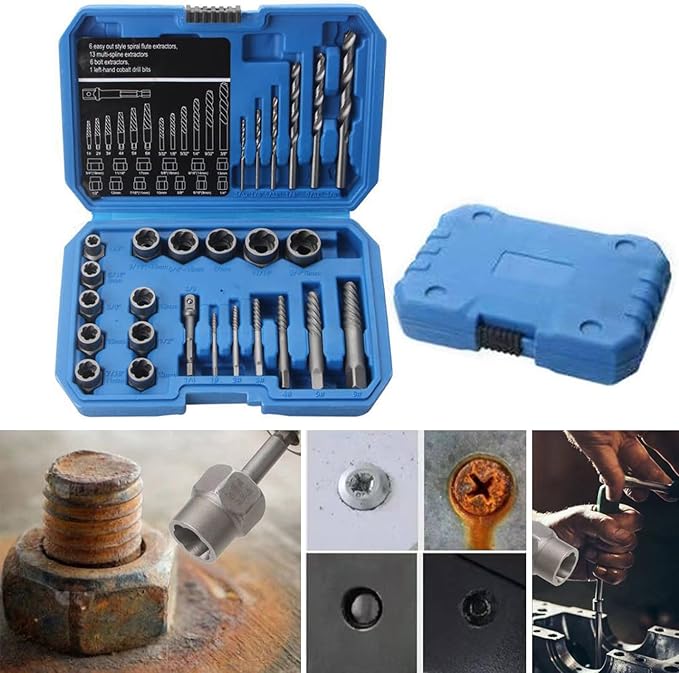 Heavy Duty Bolt Extractor Nut Removal Set 26 Tool Alloy Steel Construction Hexagonal Shank Adapter Precise Drill Bit Included Extraction Adapter