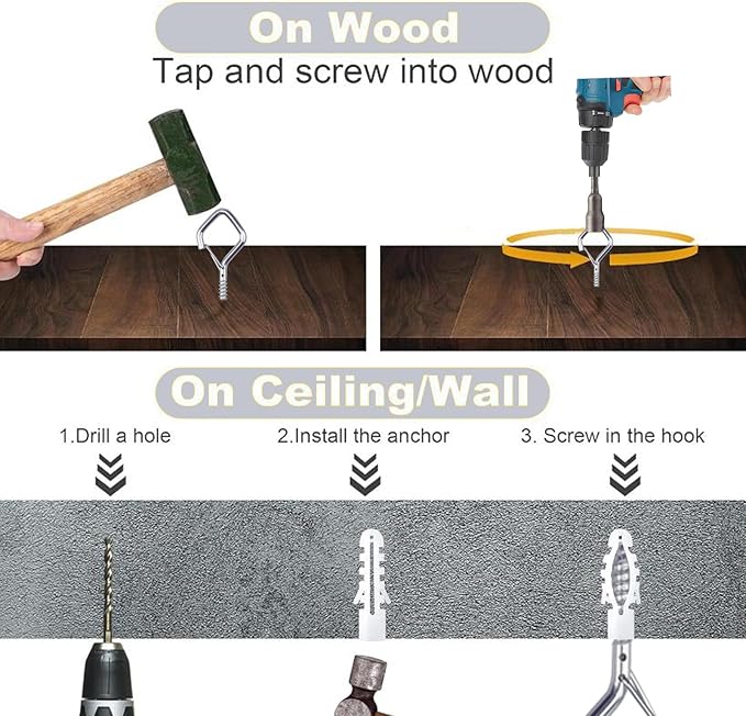 20PCS Eye Screw Hooks for Hanging Heavy Duty with Safety Buckle.Metal Ceiling Hooks for Hanging Plants,Cup,Wind Chime,Bird Feeders,String Lights at Indoor&Outdoor,2.36 Inch(No Drill Bit)