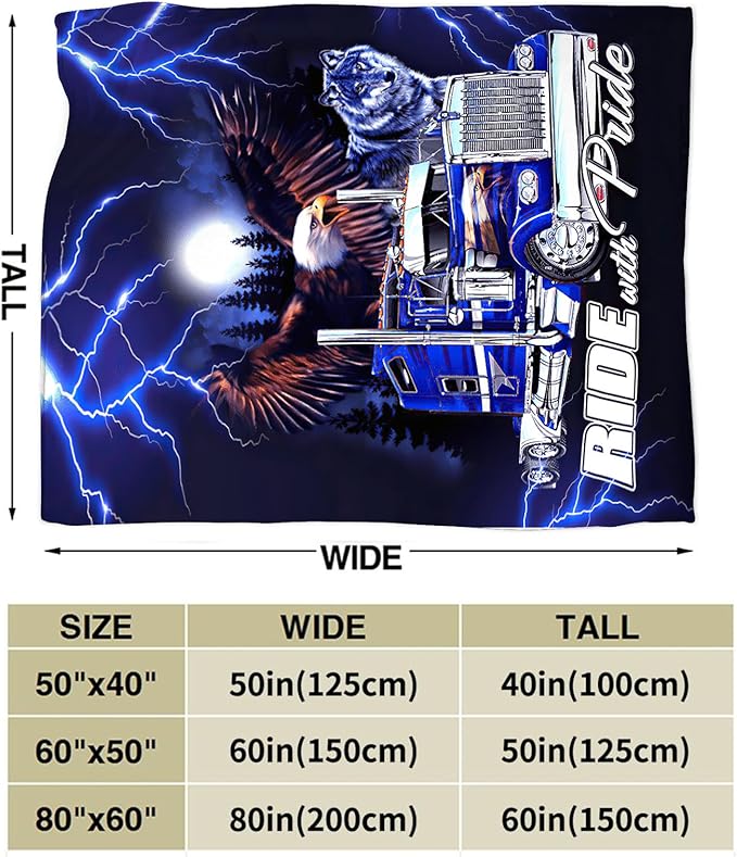 Semi Truck Blanket Decor Gifts for Trucker, Truck Flannel Fleece Fuzzy Lorry Throw Blankets, Soft Warm Cozy Plush Eagle Wolf Stuff Blanket for Kids Adult 50"x40"