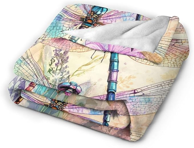 Dragonfly Blanket, Dragonfly Throw Blanket, Floral Animal Fuzzy Plush Blankets Ultra Soft Gift for Women Kids Teens Men Girls Boys Stuff Decor for Home Bedding Sofas Couch 60"X50"