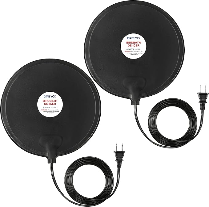 Dreyoo 2 Pack Bird Bath De Icer, 60w Submergible De Icer, Thermostatic Controlled Winter Water Heater Deicer for Bird, Chicken, Duck, Farm Trough, Design Patent Product