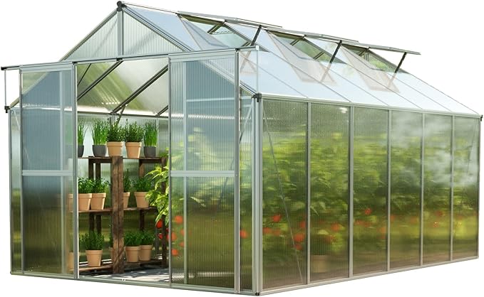 Greenhouse Topas 6 Aluminum Frame 7.4 x 12.6 ft with Approx. 8 mm Polycarbonate Panels