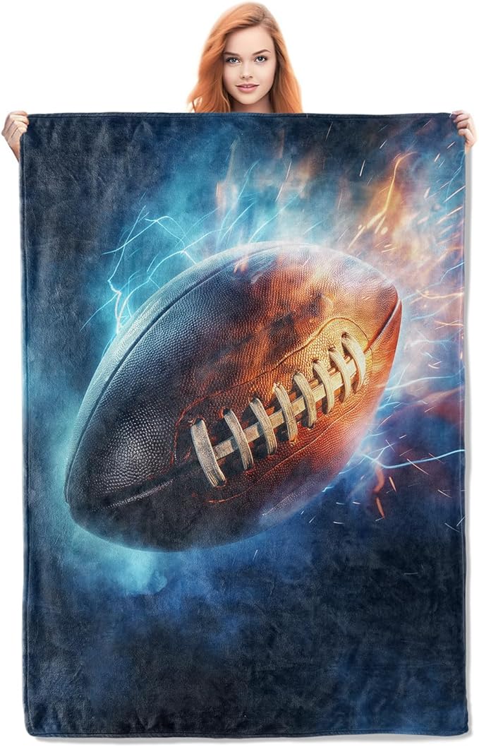 Football Throw Blanket Gifts for Adults Kids Girls Boys Soft Warm Lightweight Cozy Flannel Sports Blankets for Bed Sofa Couch Living Room Decor 50x60in