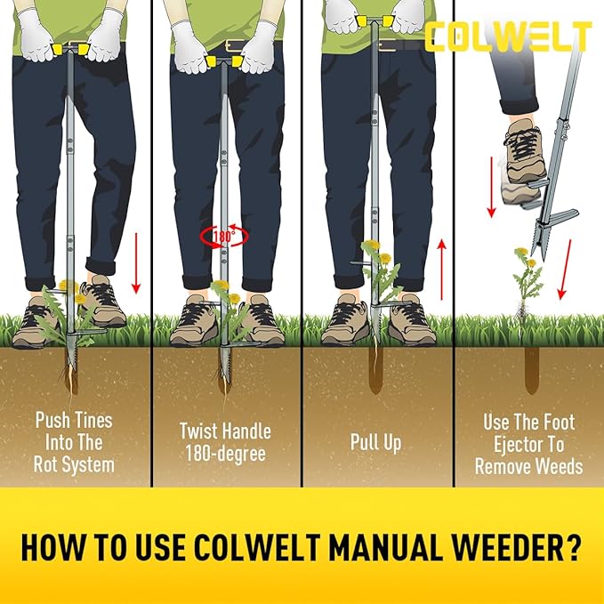Colwelt Weed Remover Tool 39’’, Weed Puller Root Remover with Thick Steel Claw, Long Handled Weeding Tool with Easy Foot Ejector, Stand Up Garden Weeder Tool for Lawn Grass Dandelion Removal