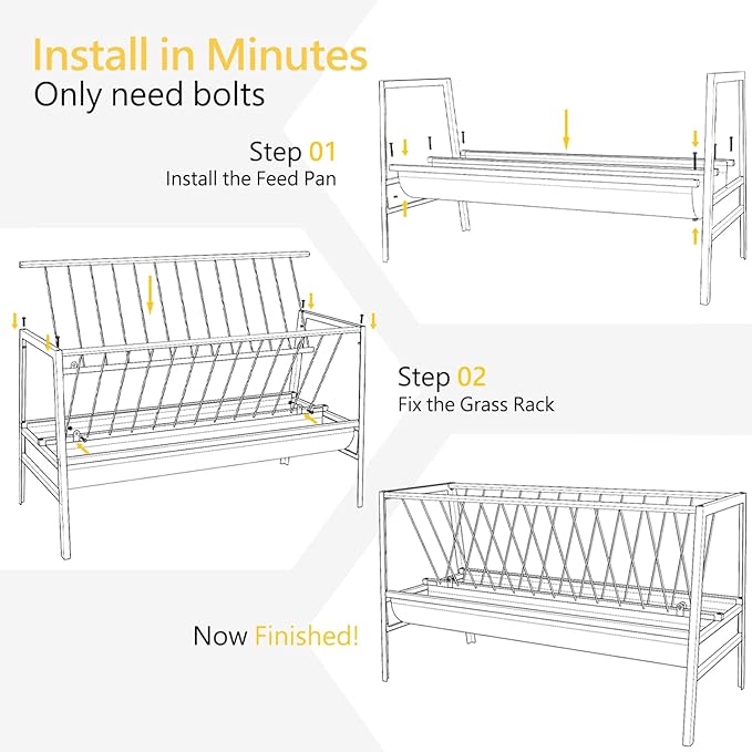 Pasture Feeder Black, 5-Feet Long, 77 Gallon Capacity Livestock Feeder with Deeper Feeding Pan, All Steel Frame, Easy to Assemble and Carry, Feeding Goats, Sheep for Farms, Sheep Sheds