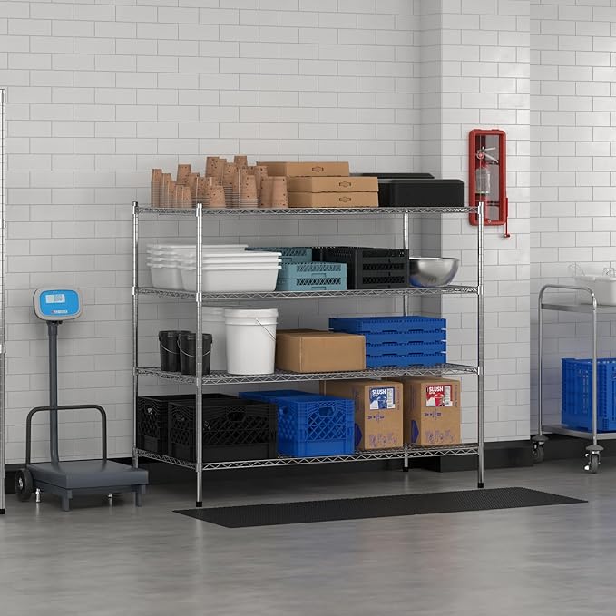 Commercial NSF Listed Chrome Stationary Wire Shelving Kit 30" x 60" x 54", with 4 Shelves Perfect for Warehouse, Walk-in Refrigerator, Freezer, Grocery Store, Restaurant, Dishroom