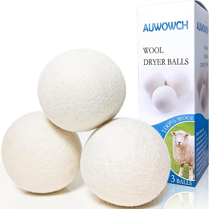 Wool Dryer Balls, 3 Count XL Dryer Lint Balls, Reusable Premium Natural Fabric Softener, Efficiently Add Essential Oils Instead of Dryer Sheets, Laundry Room Organization Essentials