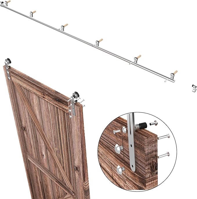 TSMST 9.6FT Sliding Barn Door Hardware Kit, Stainless Steel Heavy Duty Sturdy Barn Door Track for Single Wood Door, Slide Smoothly Quietly (I Style)