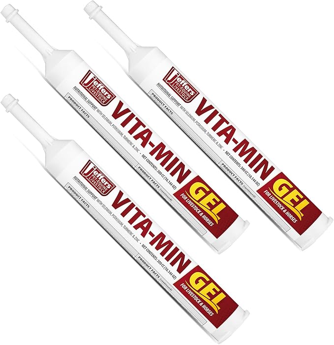 Jeffers Vita-Min Gel for Livestock & Horses – Multivitamin & Mineral Supplement with Selenium, Zinc, Potassium & Turmeric – Easy Oral Gel for Cattle, Goats, Sheep & Pig – 300 cc Tube - 3 Pack