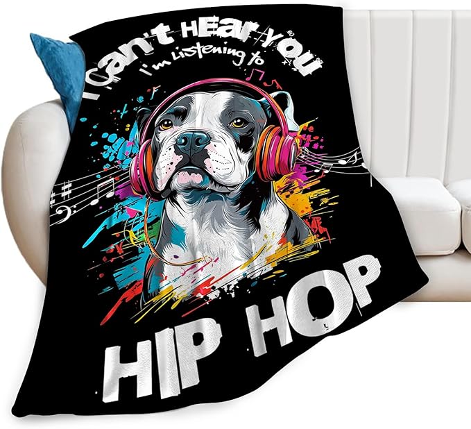 Pit Bull Throw Blanket Ultra Soft Cozy Hip-Hop Music French Bulldog Blanket Fleece Fuzzy Plush Lovers Decor Gifts for Women Girls Adults Couch Sofa 50"x40"