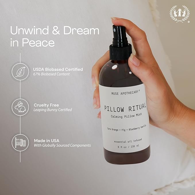 Muse Apothecary Pillow Ritual - Aromatic, Calming and Relaxing Pillow Mist, Linen and Fabric Spray - Infused with Natural Aromatherapy Essential Oils - 4 oz, Bergamot + French Lavender + Sandalwood, 2