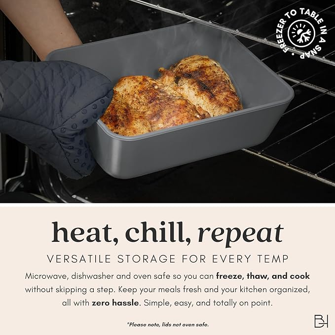 Ceramic Coated Glass Food Storage Container | No PTFE, PFOA, PFAS, and BPA | Reusable Non Toxic Meal Prep Container with Glass Lid | Easy To Store | 2.5 Cup Square [Smoke]