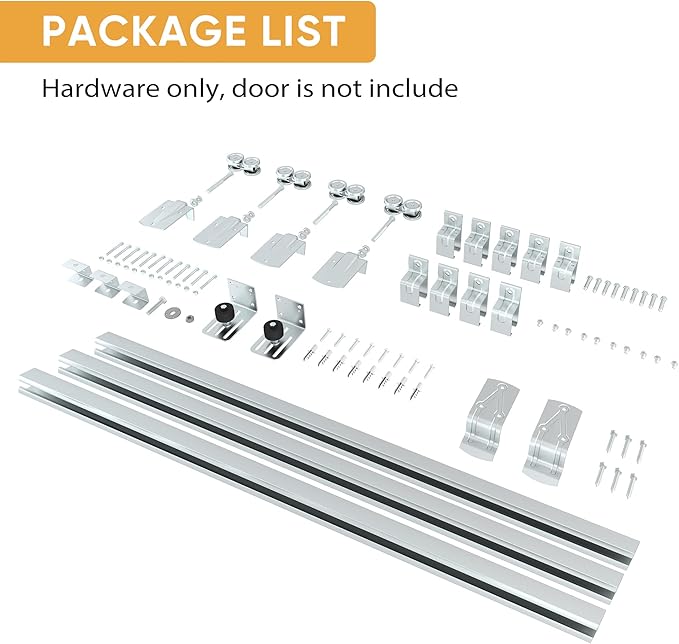 JUBEST 14FT Box Rail Exterior Barn Door Hardware Kit, Heavy Duty Sliding Door Track Kit Wall Mount Door Hardware Kit for Two Doors System(Doors Not Included), Silver