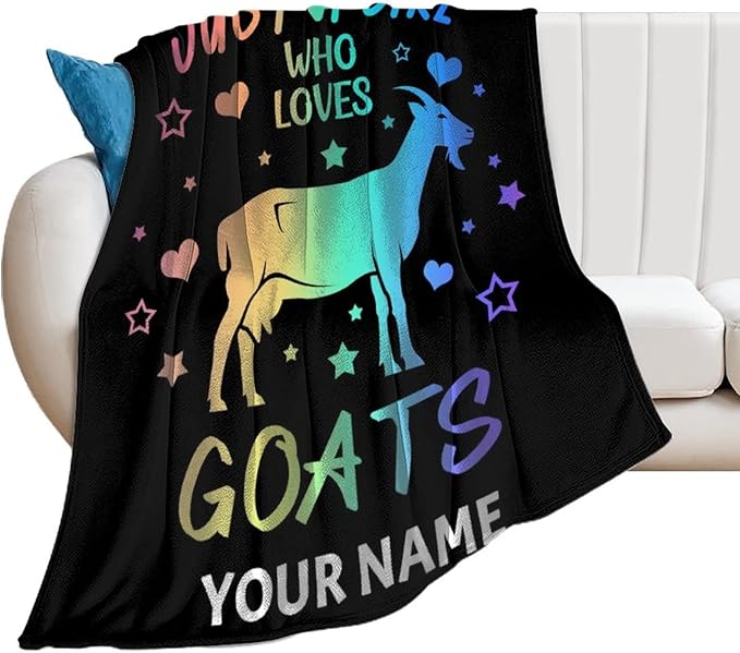 Custom Goat Blanket for Girls - 40x50 Inches Flannel Blankets - Soft Fuzzy Plush Throws Gift - Black Funny Throw for Couch, Sofa