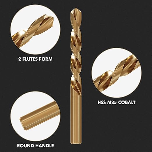 Cobalt Left Hand Drill Bit Set, 29Pcs M35 High Speed Steel Jobber Length Drill Bit Kit for Hardened Metal, Stainless Steel, Cast Iron, Wood and Plastic, with Index Storage Case, 1/16"-1/2"