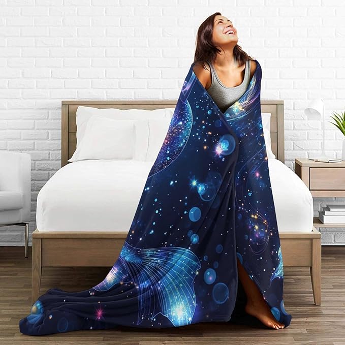 Mermaid Blanket Ocean Throw Blanket Soft Warm Cozy Fuzzy Plush Mermaid Throw Blanket Gifts for Girls Women Lightweight Fleece Flannel Gift Blankets for Kids Adults 60"X80"