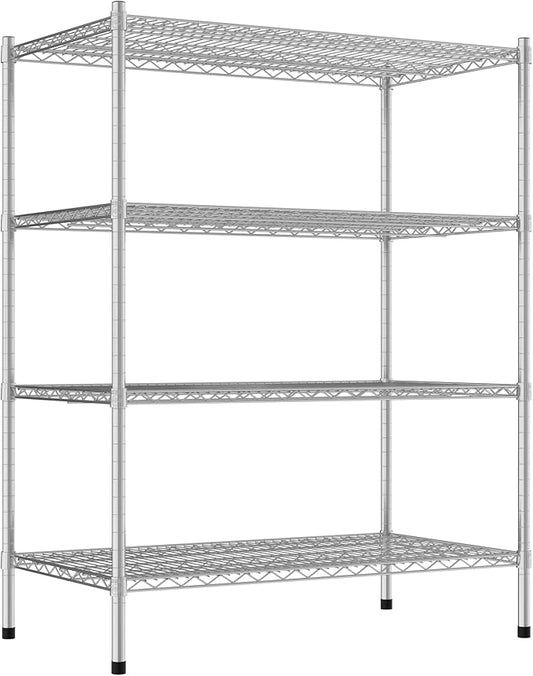 Commercial NSF Listed Chrome Stationary Wire Shelving Kit 24" x 42" x 54", with 4 Shelves Perfect for Warehouse, Walk-in Refrigerator, Freezer, Grocery Store, Restaurant, Dishroom