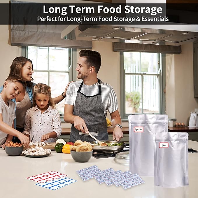 15 Pcs 5 Gallon Mylar Bags with 15 Pcs Individually Wrapped 2500CC Oxygen Absorbers for food storage, Zipper Resealable Heat Sealable Bags,24 Labels & 20 Pcs 1/2 Pint Mylar Bags(4 Colors)