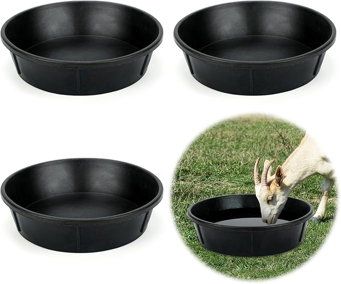 3Pcs Rubber Feed Pan,12 Quart / 3 Gallon Large Horse Feed Bucket Chicken Dust Bath Tub Rubbers Tub Livestock Pan Dog Bowl Rubber Horse Feeder for Pig Goat Chicken Farm Animal Feeding