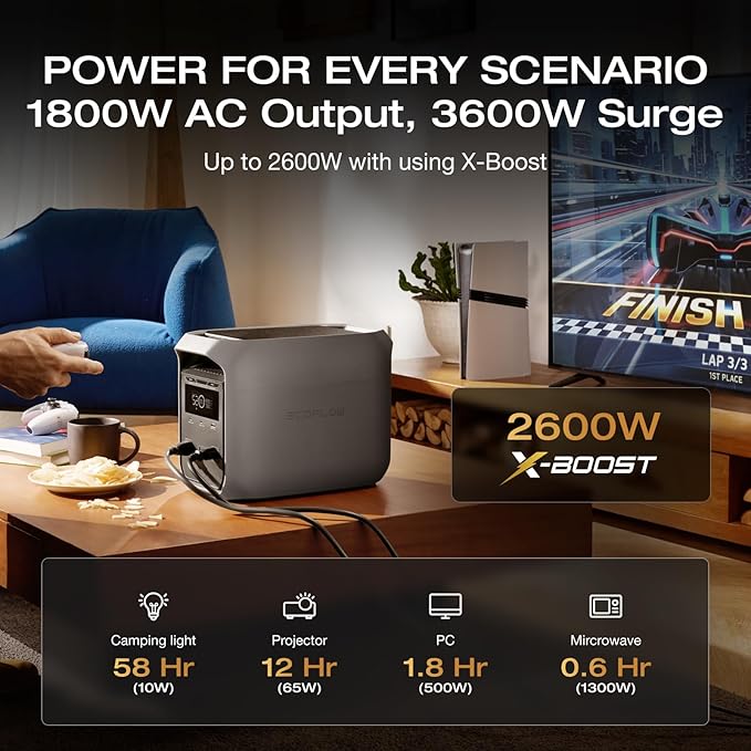 EF ECOFLOW Solar Generator DELTA 3 Classic with 500W Alternator Charger, 1024Wh LiFePO4 Battery Portable Power Station, 1800W AC/100W USB-C Output (3600W Surge), 1 Hr Fast Charge for Home, Camping, RV