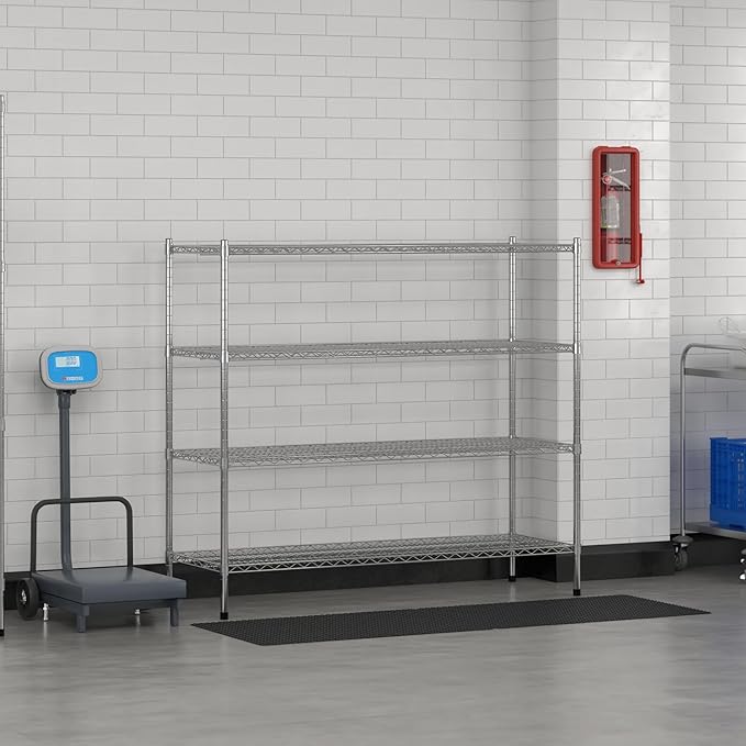 Commercial NSF Listed Chrome Stationary Wire Shelving Kit 21" x 60" x 54", with 4 Shelves Perfect for Warehouse, Walk-in Refrigerator, Freezer, Grocery Store, Restaurant, Dishroom