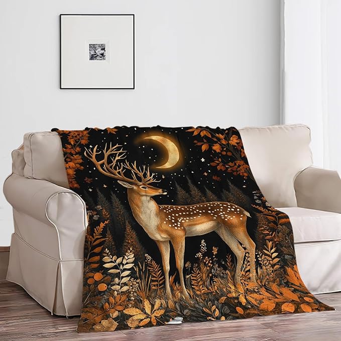 Deer Blanket, Forest Fawn Print Throw Blanket, Elk Gifts Blankets Stuff Fleece Flannel Plush for Girls Women Men Boys Lovers Adults Soft Bedding Gift for Sofa Bed Office Home Decor 40"X50"
