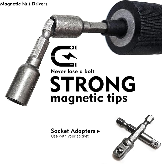 Screwdriver Bit Set, 51-Piece Impact Driver Bit Set with Phillips/Slotted/Torx/Hex/Square Bits, 1/4" & 3/8" Socket Adapter, Magnetic Nut Drivers, S2 Alloy Steel for Impact Driver