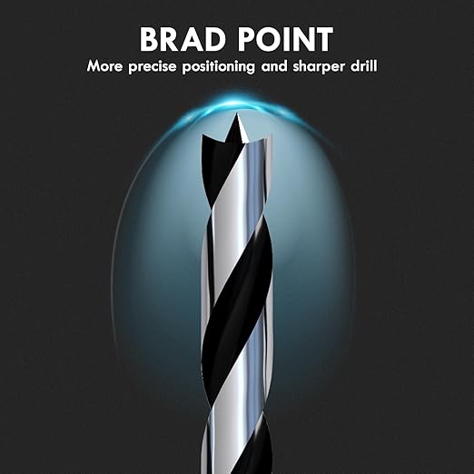 Stubby Brad Point Wood Drill Bit Set, 6pcs Hex Shank Short Length Drill Bit Set with Double Flutes Design for Carpenter Woodworking and All Types of Wood (3/32" - 3/8")