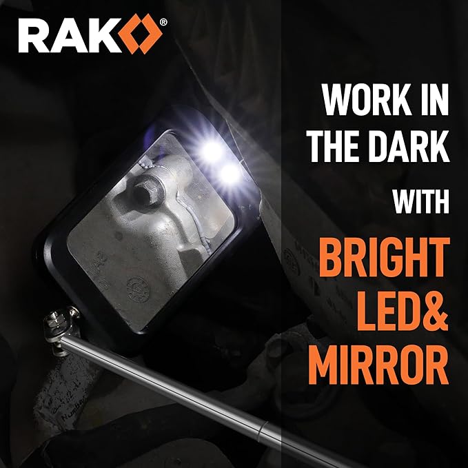 RAK Magnetic Pickup Tool Set Gifts for Men - 5Pcs with 360 Swivel Inspection Mirrors, Telescoping Magnet Pickup Tool, Flexible LED Flashlight, Mechanic Tools & Cool Gadgets for Men, Dad, Husband