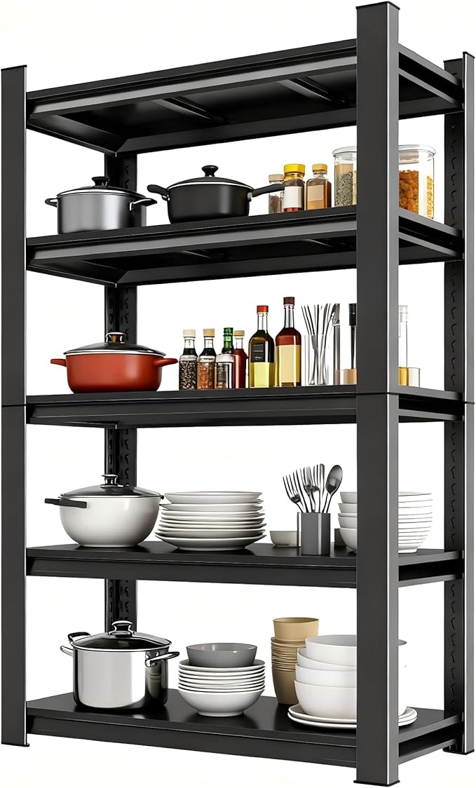 Garage Storage Shelves Heavy Duty，5-Tier Metal Garage Shelving Unit 40''W*18''D*78''H，Adjustable 3020 lbs Shelf, Upgraded Reinforced Double-Layer Columns for Basement Kitchen Laundry room Pantry