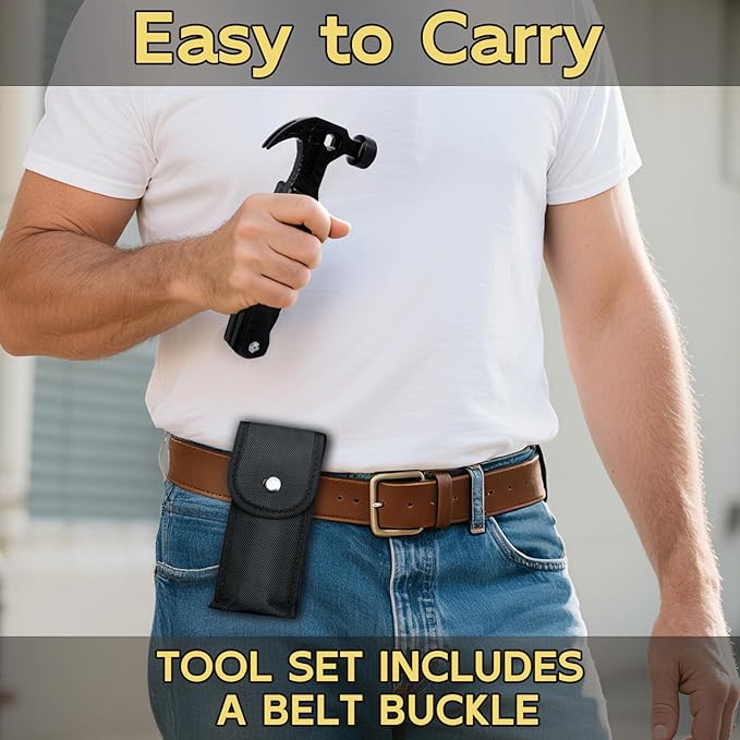 Multi-Functional Safety Hammer Multitool – 15-in-1 Heavy Duty Emergency Tool Kit – Camping, Hiking, Fishing, Car Rescue Gear – Christmas Gifts, Father's Day and Birthday Gift for Dad