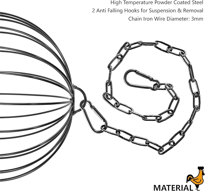 Hanging Chicken Feeder, 7.1 Inch Large Iron Chicken Vegetable Treat Ball, Veggie Hanging Foraging Ball with 20 Inch Hanging Chain for Hens Coop Poultry