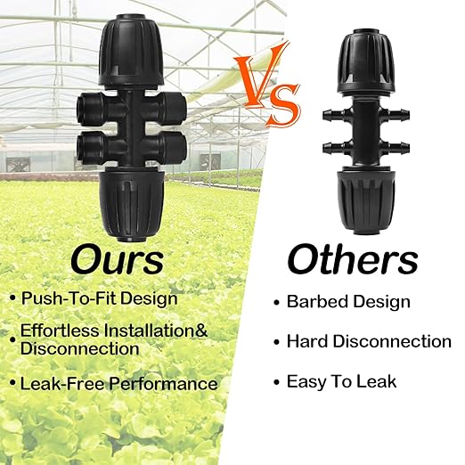 1/2 Inch To 1/4 Inch Drip Irrigation Fittings, 8 Pack Push-to-Fit 1/2" (1/2" ID x 0.65" OD) to 1/4" Drip Line Reducing Tee 1/2" x 1/4" 6 Way Splitter Connectors for Garden Irrigation System