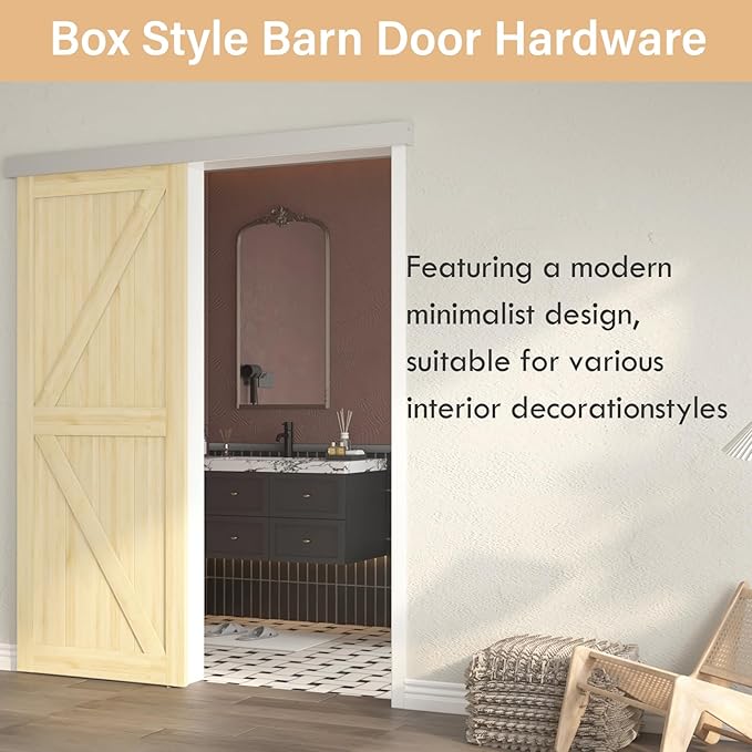 6.6FT Sliding Barn Door Hardware, Low Clearance Aluminium Alloy Box Rail Hardware for Wooden Barn Door, Interior Barn Door Track, Easy to Install