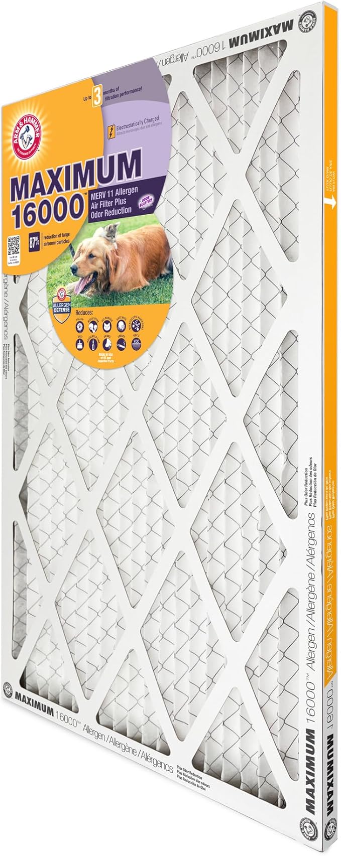 Arm & Hammer Max Allergen & Odor Reduction 20x20x1 Air and Furnace Filter, MERV 11, 4-Pack