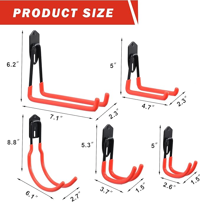 Wallmaster Garage Hooks Organizer Kit,12 Pack Adjustable Heavy Duty Shelving Hook,Wall Mount Utility Steel Garage Organization, for Organizing Garden Tools