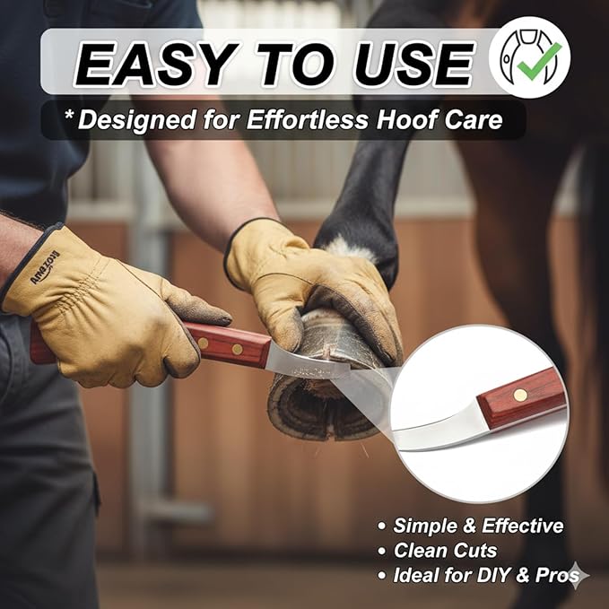 Professional Hoof Trimmer, Sharp Stainless Steel Hoof Knife for Horses, Goats & Cattle, Ergonomic Wood Handle Shears for Farrier & Livestock Hoof Care, Non-Slip Grip