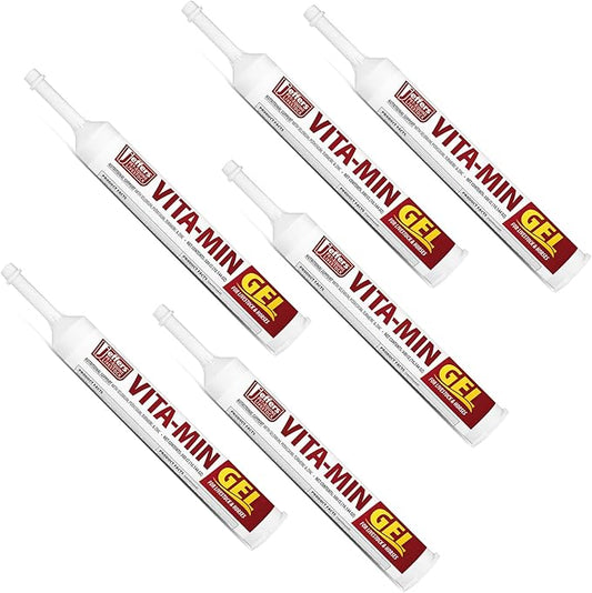Jeffers Vita-Min Gel for Livestock & Horses – Multivitamin & Mineral Supplement with Selenium, Zinc, Potassium & Turmeric – Easy Oral Gel for Cattle, Goats, Sheep & Pig – 300 cc Tube - 6Pack