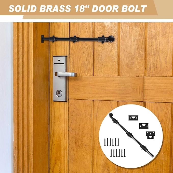 Tandefio 18" Cane Bolt for Gate Heavy Duty Solid Brass Slide Dutch Door Bolt Latch Oil Rubbed Bronze Hardware Locks Attic Latch for Dutch Sliding Barn Door Wooden Fence Metal Gate, Bronze