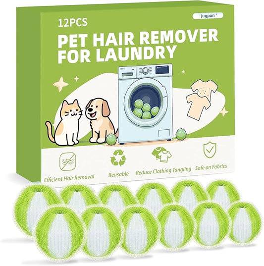 12 PCS Pet Hair Remover for Laundry, Reusable Dog & Cat Hair Remover for Laundry, Laundry Pet Hair Catcher for Clothes, Bedding, Won’t Damage Fabrics (Green)
