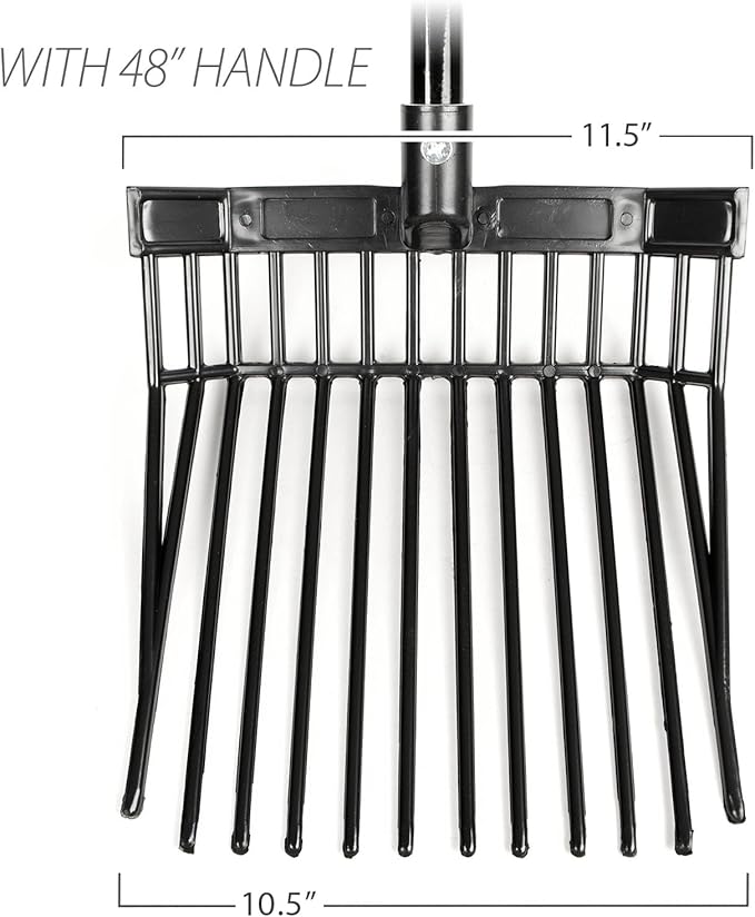 Jeffers 12-Tine Mini Fork with 48" Handle – Compact Stable Fork for Light Waste, Hay, Bedding, Barn Cleaning Tool, Black Polystyrene Tines, Rubber Grip, Full Fork Set, Farm & Stable Use